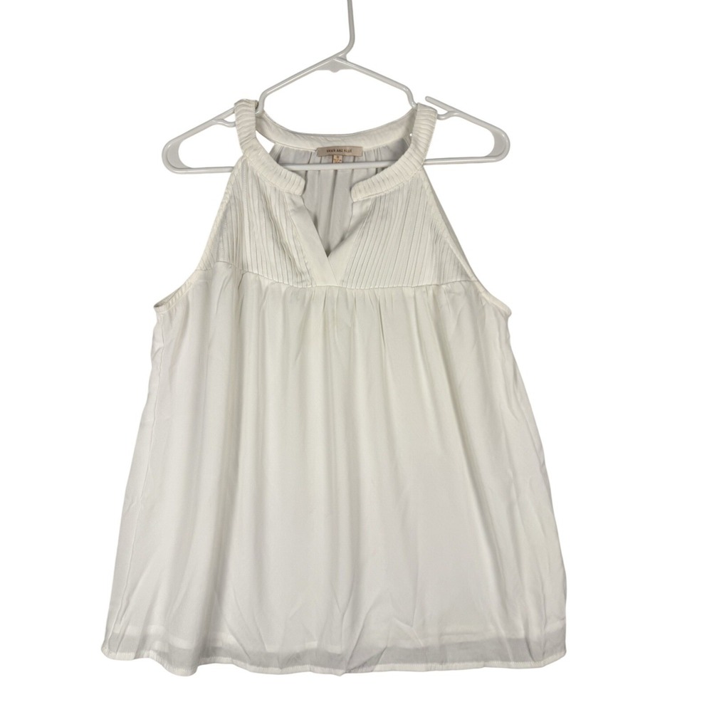 Skies Are Blue Womens Medium Ivory Pleated Halter Blouse Sleeveless Lined Top